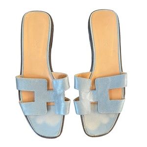 HERMES blue “Oran” Sandal slides Size 9